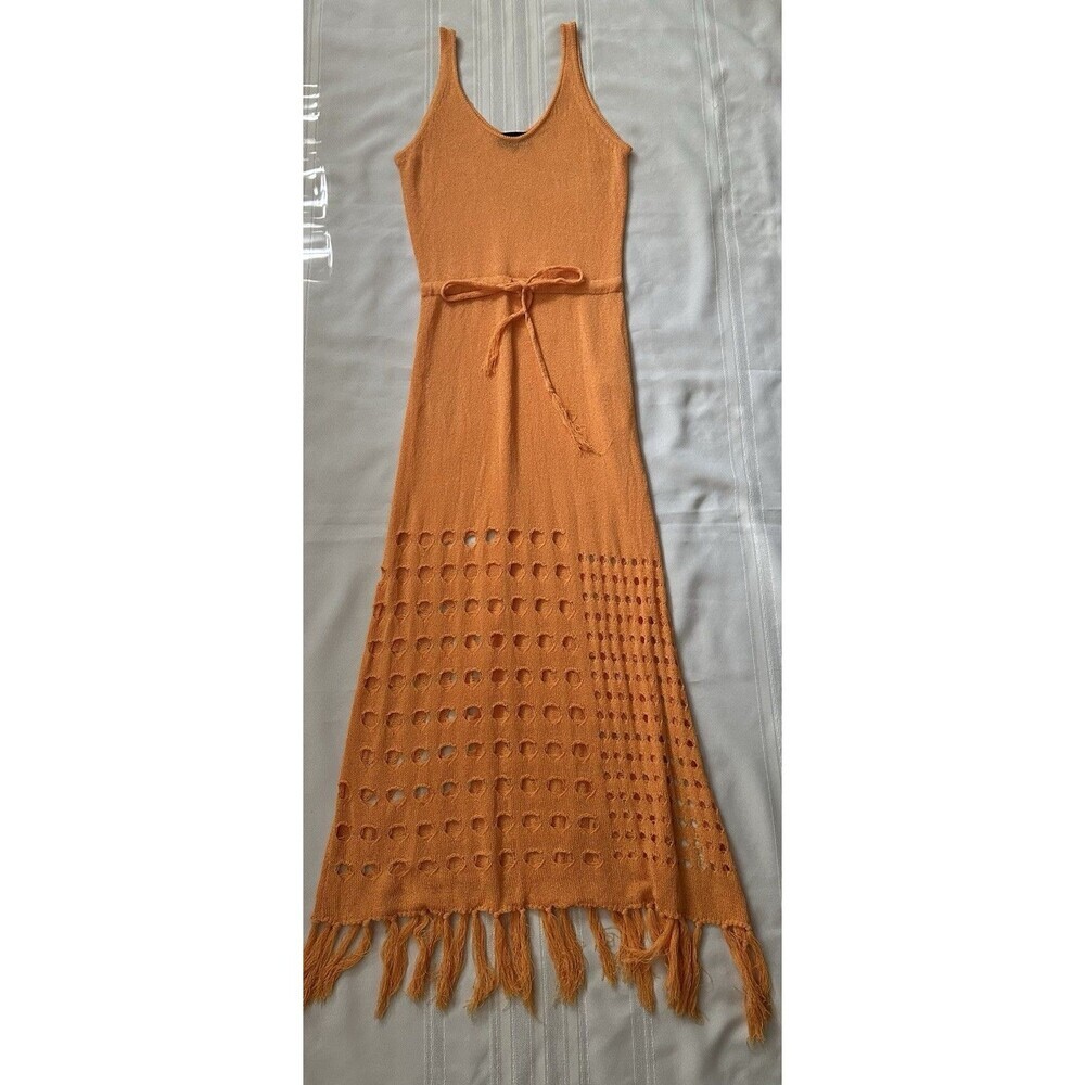 Vici Caliana Tassel Cover-Up Maxi Dress Size L Orange Boho Style Sleeveless EUC - Picture 8 of 16